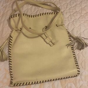 Yves Saint Laurent Cream Leather Hobo Bag with Brown Accent